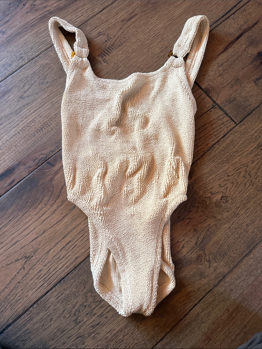 Hunza G Cream Textured One-Piece Swim Bodysuit